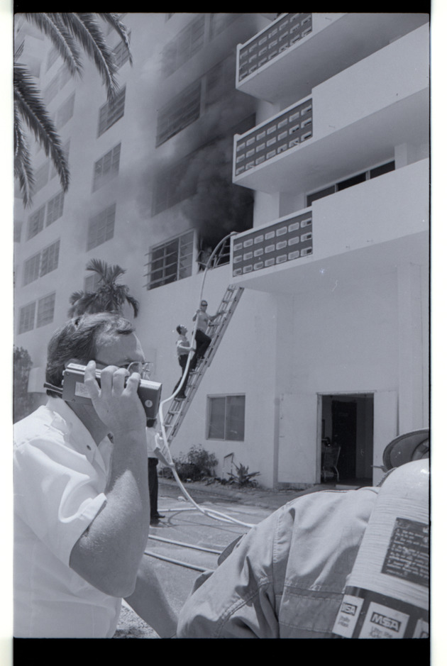 Fire fighters during a condo fire at Morton Towers