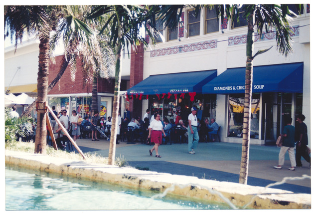 Pedestrians on Lincoln Road, Diamonds and Chicken Soup pictured at right