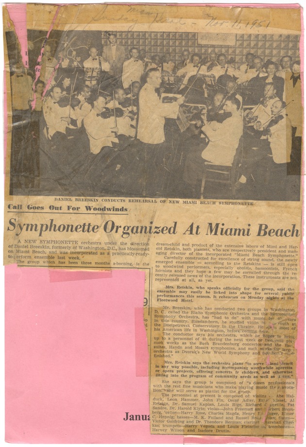 Symphonette organized at Miami Beach
