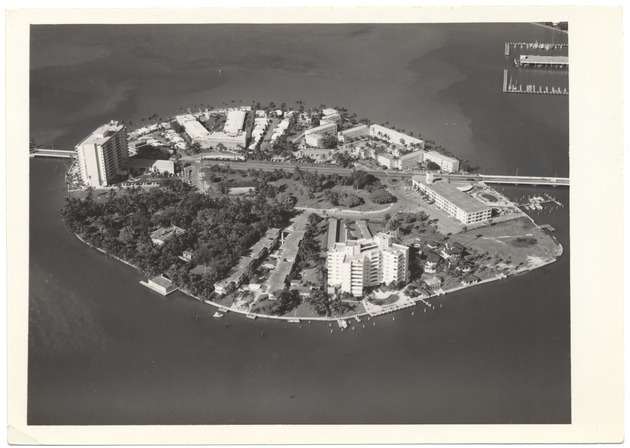 Aerial views of Belle Isle - Photograph, recto: [Aerial view from the south showing apartment buildings].