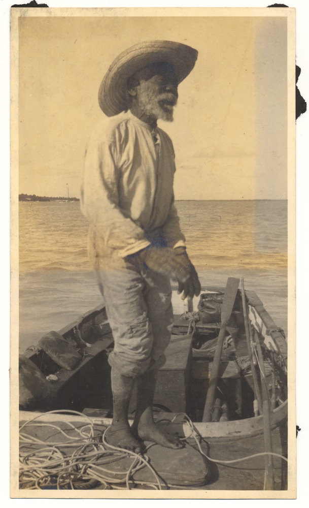 Bahama Banks native across the Gulf Stream - Photograph, recto: [Native Bahamian man].