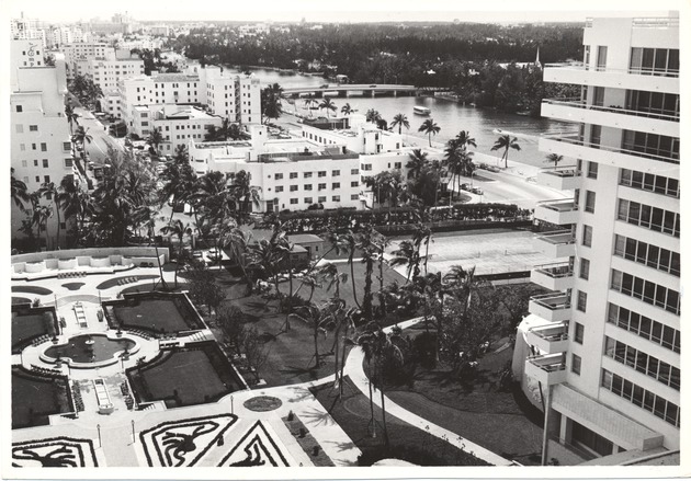 Fontainebleau Gardens and Hotel with Indian Creek in the background
