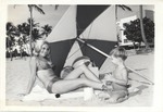 Jackie Welch and John Timberline on the beach in front of the Starlite Hotel (750 Ocean Drive), June 1968