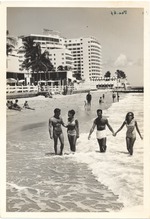 Beach scene at Thirty-fourth Street, showing the east side of the Sans Souci and Saxony Hotels