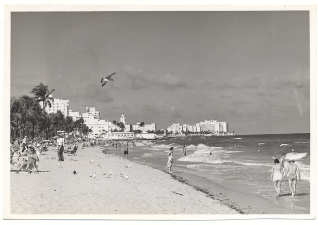Miami Beach at Lummus Park, showing beach, ocean and hotels - Recto Photograph