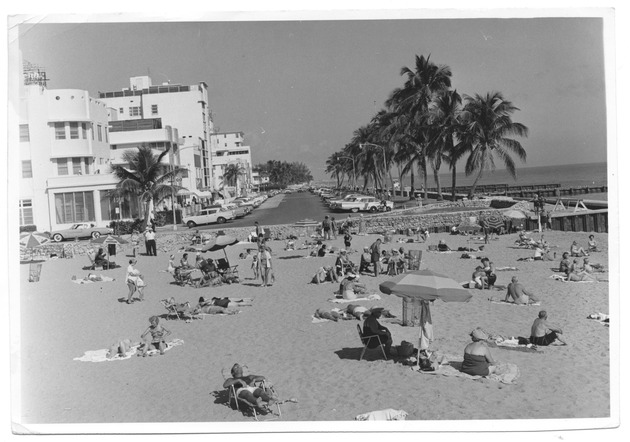 Sunbathers on beach at Ocean Terrace and 73rd Street, looking north - Recto Photograph