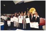 Chief of Police Richard Barreto and officers receiving certificates of appreciation from Mayor Seymour Gelber, 1997