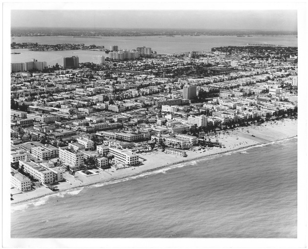 Aerial view of Miami Beach looking west, 1964 - Photograph, recto: [Aerial view of Miami Beach looking west, 1964]