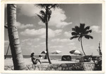 Pepi Hauseman beach modeling scene, February 1956