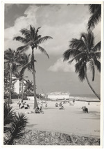 Beach scene with pool in the background, February 1960