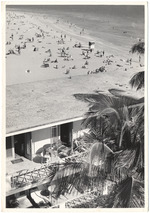 Beach scene with a hotel in the foreground, January 4, 1955