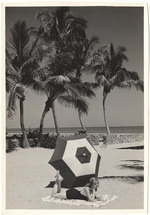 Alta Whipple modeling beach scene, March 1957