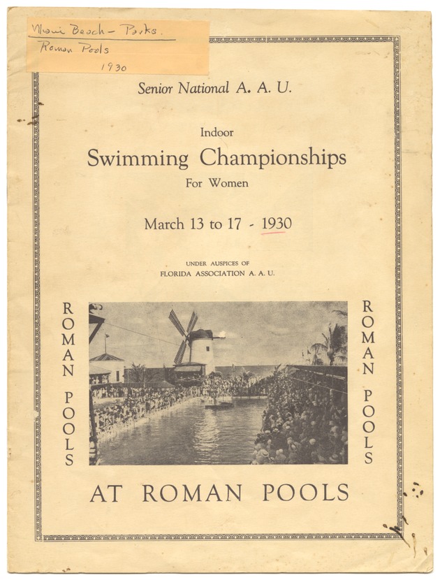 Senior National A.A,U. Indoor Swimming Championship For Women, March 13 to 17, 1930 at Roman Pools - Front cover: [Senior National A.A,U. Indoor Swimming Championship For Women, March 13 to 17, 1930 at Roman Pools]
