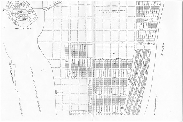 Collection of maps of Miami Beach and ordinances for road name changes - Map, recto: [Miami Beach blocks].