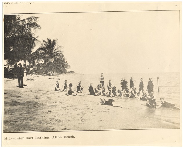 Mid-winter surf bathing at Alton Beach,1919 - Photograph, recto: [View of mid-winter surf bathing at Alton Beach,1919]