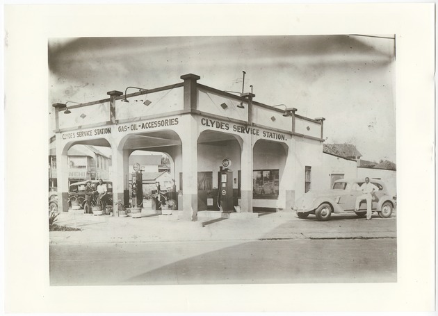 Photograph of Clyde Killens' service station and copy of certificate awarded to him - Photograph, recto: [Clyde’s Service Station, probably in Miami]