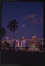 Ocean Drive Hotels at night with moon