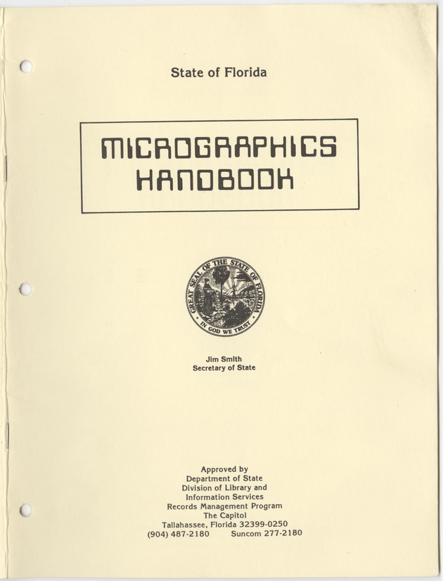 State of Florida Micrographics Handbook - Booklet, cover: State of Florida Micrographics Handbook