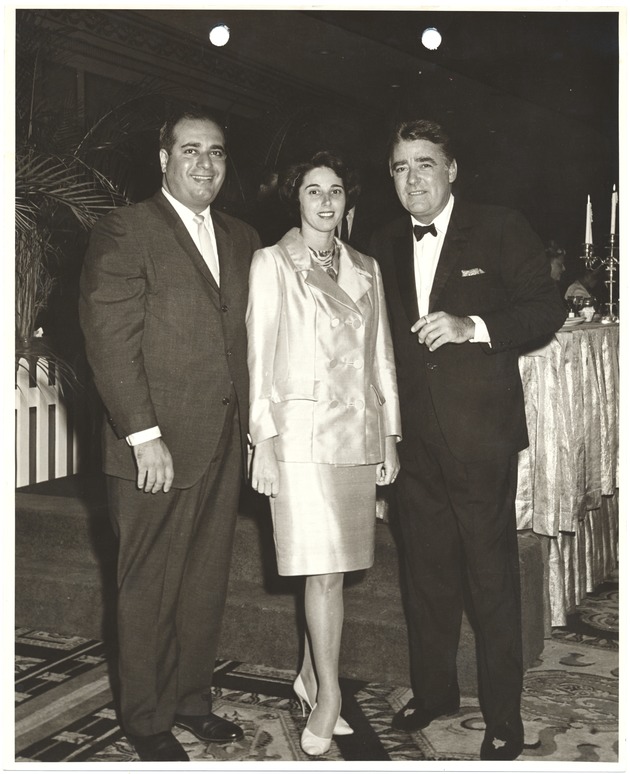 Miami Beach Mayor Jay Dermer at city events, 1969 - Photograph, recto: [Mayor Jay Dermer, Yaffa Dermer, and Peter Lawford, 1968]