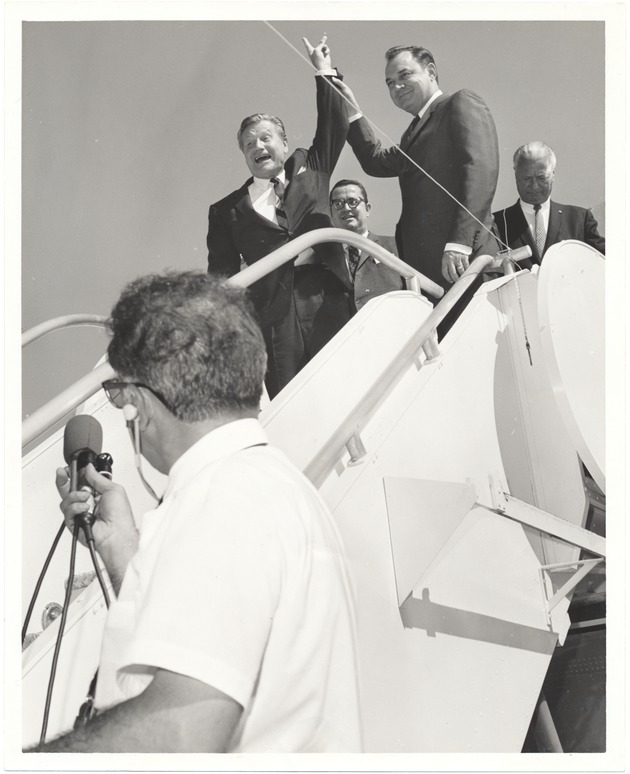 Nelson Rockefeller coming down from a plane, 1970's - 