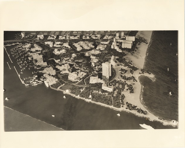 Aerial views of various parts of Miami Beach, 1970s - Photograph, recto: [Rendition of South Beach showing proposed canals. South Shore Redevelopment Authority, 1976]