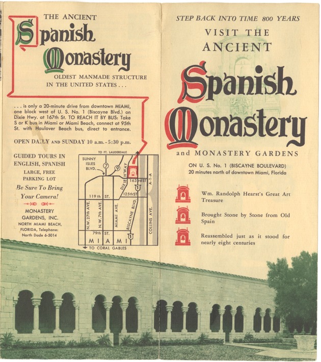 Ancient Spanish Monastery in North Miami Beach leaflet, ca. 1955 - Leaflet, cover: []