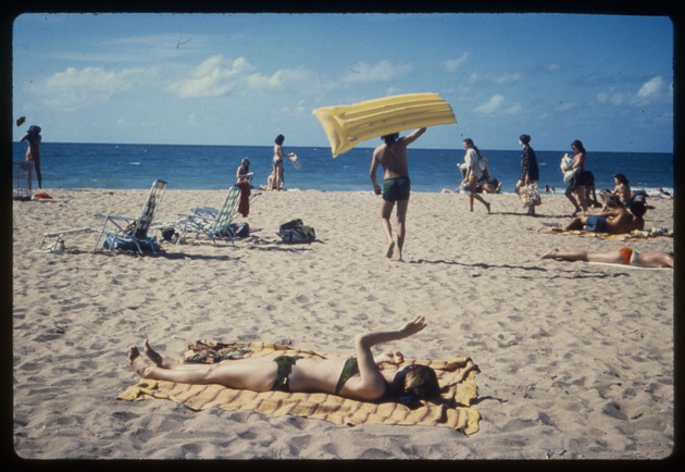 People sunbathe on beach