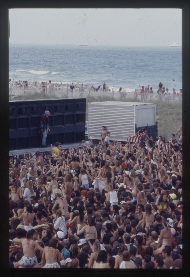 Bon Jovi performing at beach concert