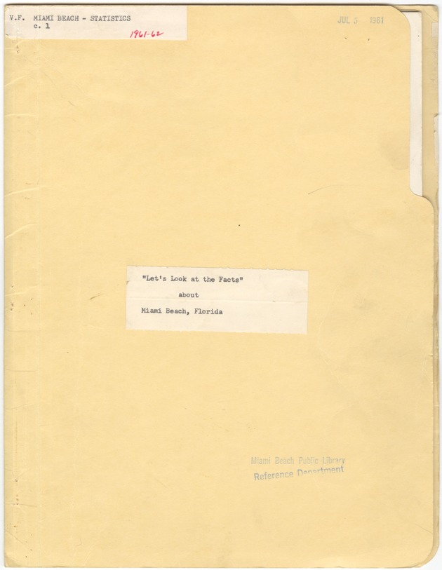 Miami Beach Florida Let's Look at the Facts - Typescript, cover: "Let's Look at the Facts" about Miami Beach, Florida [1961-1962]
