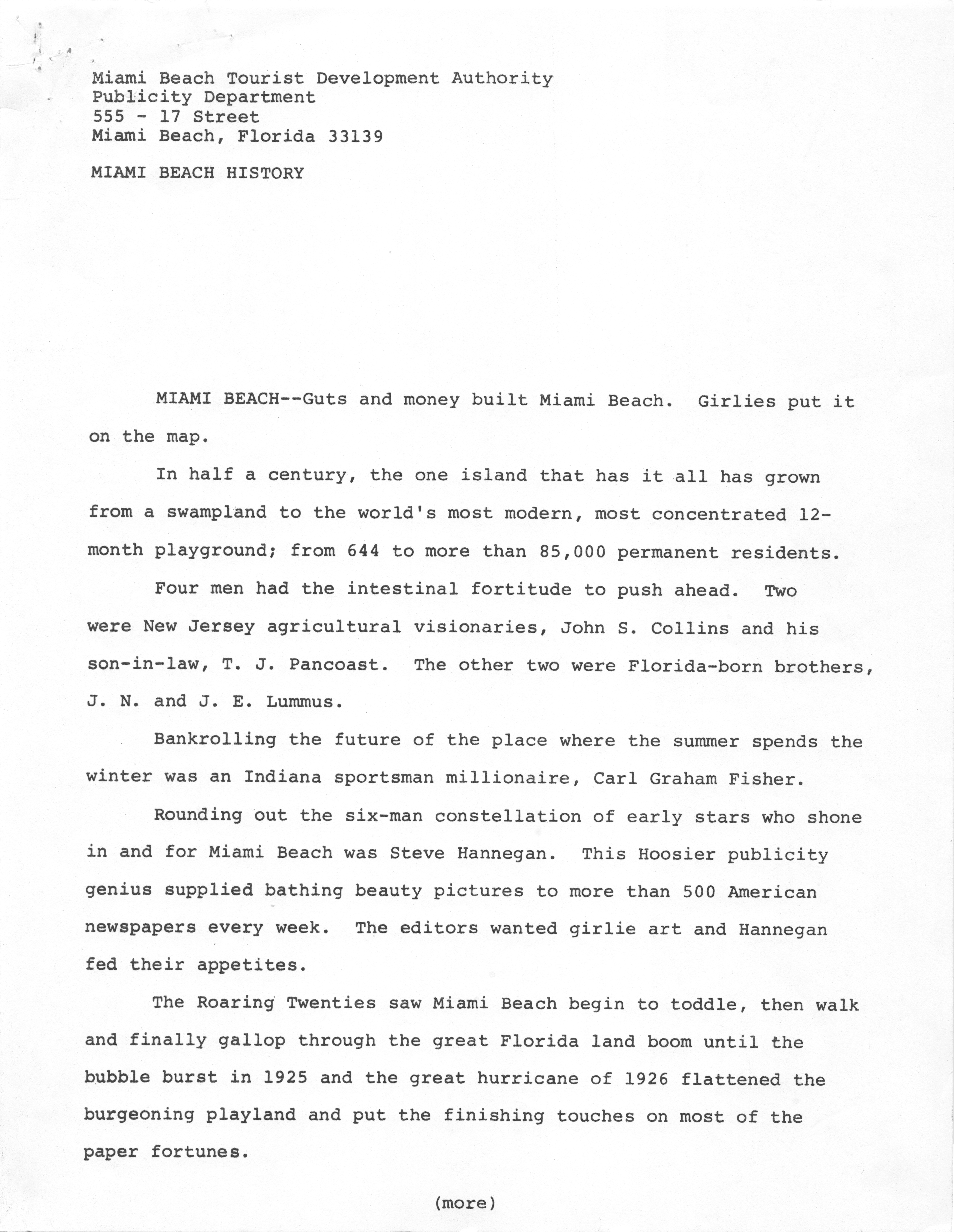Miami Beach history - Typescript, p. 1: Miami Beach History