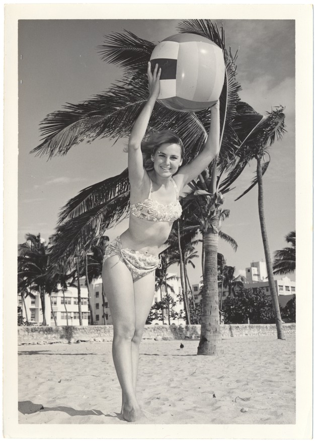 Sharon Jordan is about to throw a beach ball - 