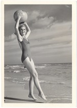 Lanita Kent throwing with a beach ball