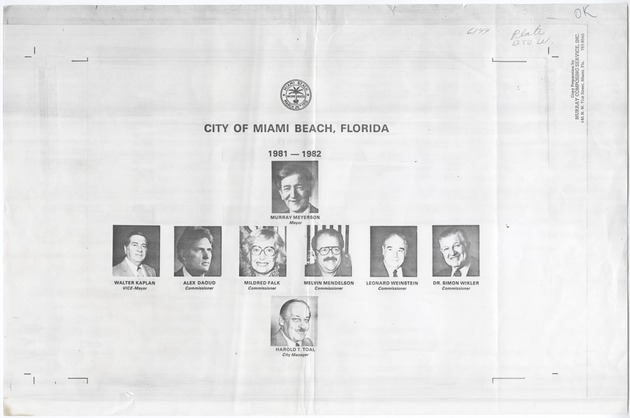 Miami Beach City Commission, 1981-1982 - Page, recto: [Portraits of members of the Miami Beach City Commission, 1981-1982]