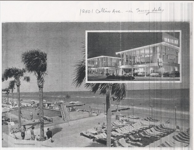Waikiki Hotel - Photocopy, recto: [Postcard showing the Waikiki Motel in Sunny Isles]