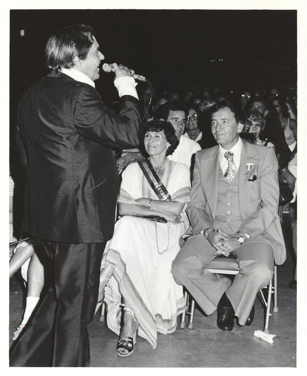 Festival Latino, 1978 - Photograph, recto: [View of Murray and Marilyn Meyerson at a concert of the Festival Latino]