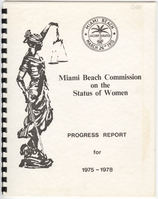 Collection of items related to the Miami Beach Commission on the Status of Women - Cover: Miami Beach Commission on the Status of Women: Progress Report for 1975-1978