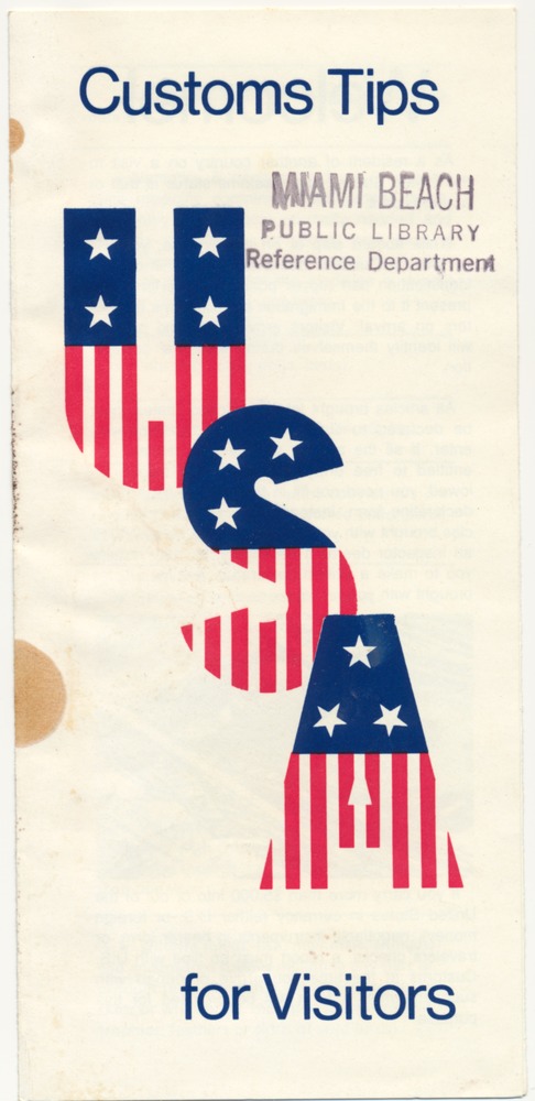 USA Customs Tips for Visitors - Pamphlet, cover: Customs Tips USA for Visitors