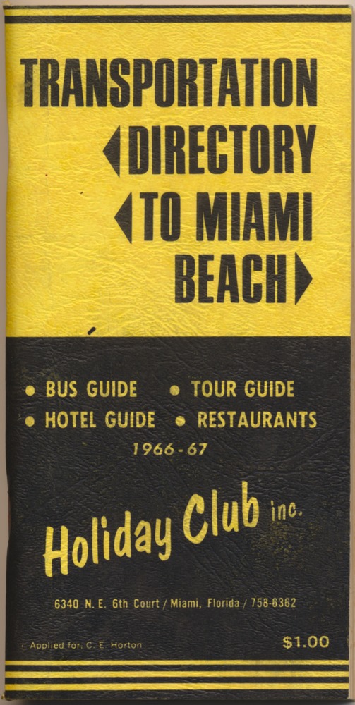 Transportation Directory to Miami Beach - Pamphlet, cover: Transportation Directory to Miami Beach