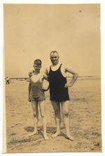 Man and boy posing at the beach