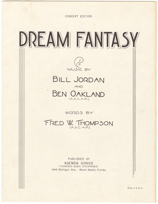 Dream Fantasy Sheet Music - Leaflet, recto: Dream Fantasy