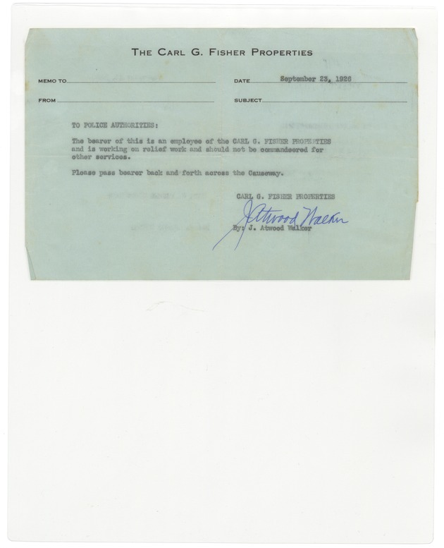 Carl G. Fisher employee card - Document, recto: [View of Carl G. Fisher employee card, 1926]