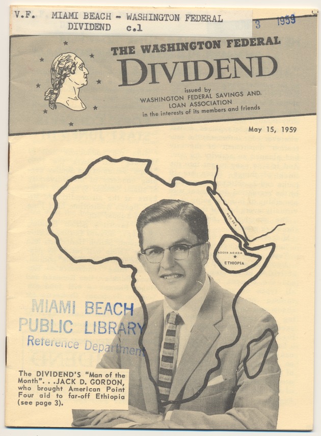 The Dividend. May 15, 1959 - Pamphlet, p. 1: Jack D. Gordon [Washington Federal President]