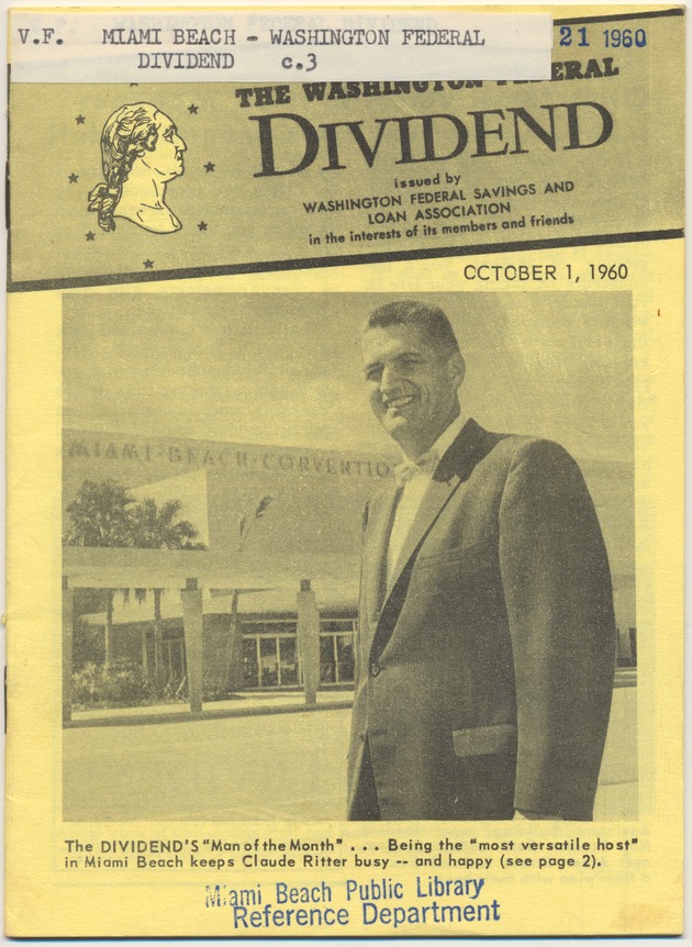 The Dividend. October 1, 1960 - Pamphlet, p. 1: [Portrait of Claude Ritter]