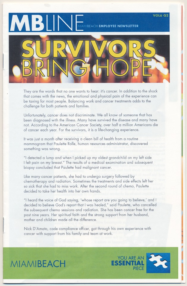 Miami Beach Employee Newsletter Spring 2011 - Periodical, cover