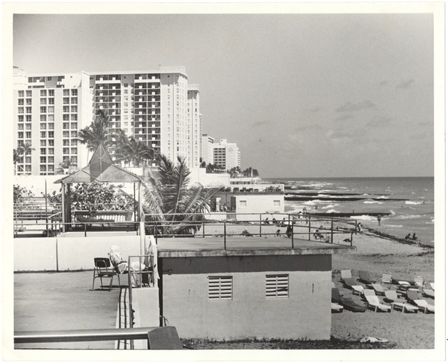 Miami Beach, Roney Plaza, and Seville Hotel - Photograph, recto: [View of Miami Beach, Roney Plaza, and Seville Hotel].