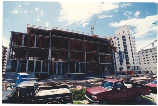 Construction of the Loews Hotel, 1996 - Photograph, recto: [View of the Loews Hotel building under construction, June 1996. Located on 1601 Collins Ave, Miami Beach]