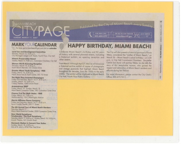 Happy Birthday Miami Beach Event Clippings - Page 1