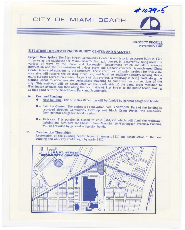 Project Profile for 21st Street Recreation/Community Center and Walkway - 