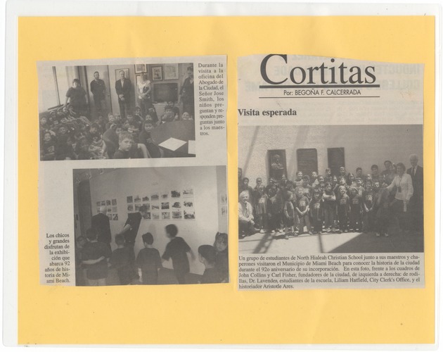 North Hialeah Christian School's visit to City Hall - Clipping: [Article about North Hialeah Christian School visit to City Hall. Views of children and city officials]