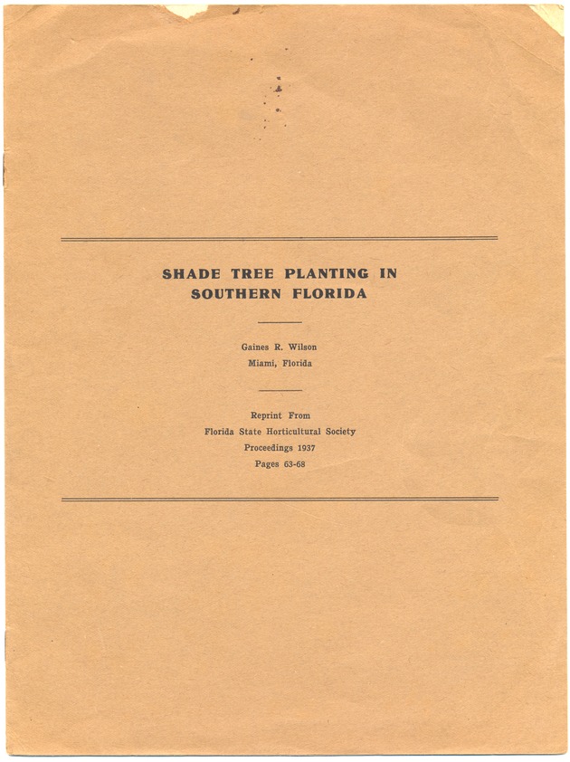 Shade Tree Planting in Southern Florida - Pamphlet, cover: Shade Tree Planting in Southern Florida